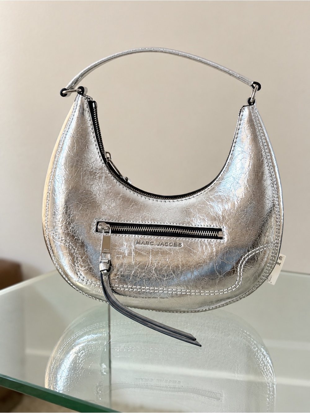 Marc Jacobs Metallic Silver Crescent Shoulder Bag